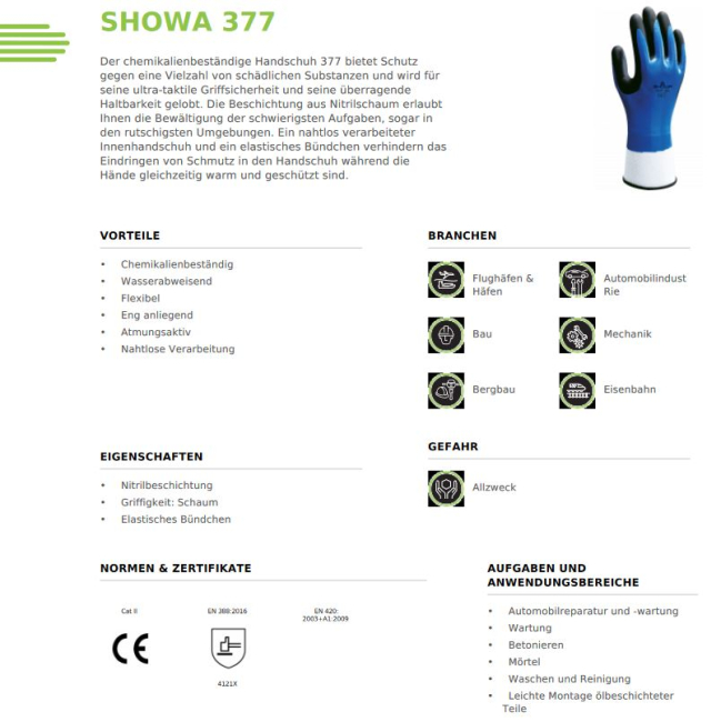 Showa 377 chemikalienbeständiger Handschuh